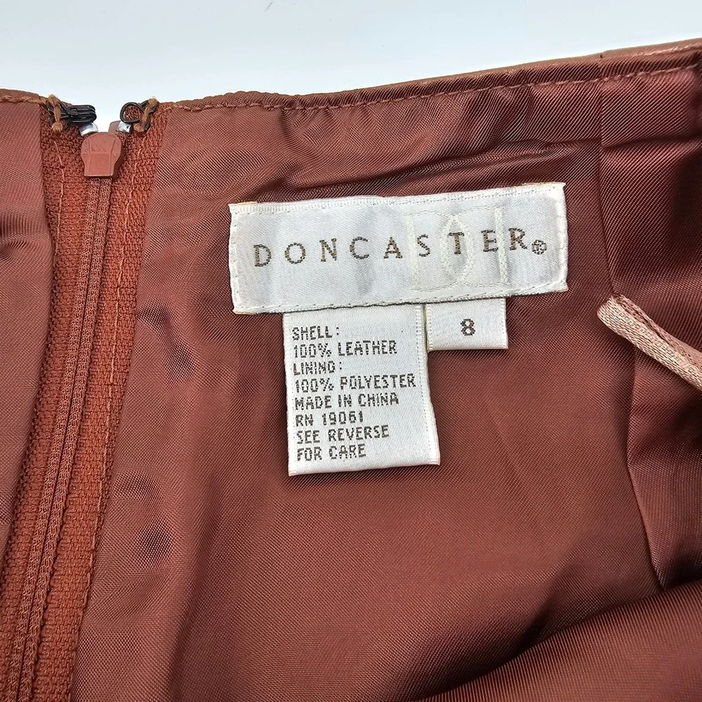 Doncaster Leather Skirt Womens 8 Bronze Metallic Pencil Knee Length Straight